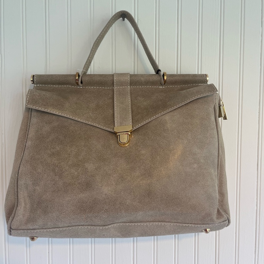 New Vera Pelle Suede Light Gray Cross Body/satchel Handbag (Made in Italy)